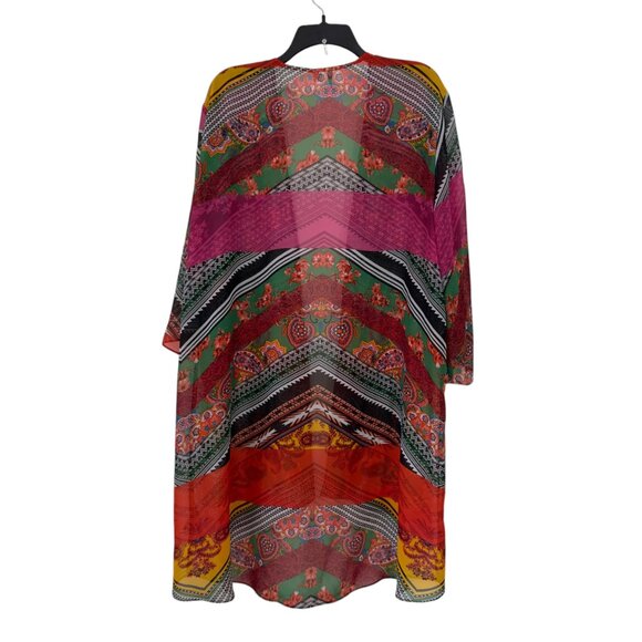 Cato est 1946 Mid Leng Bohemian Multicolor Chiffon Kimono Women SZ14/16W Sheer - Picture 8 of 13